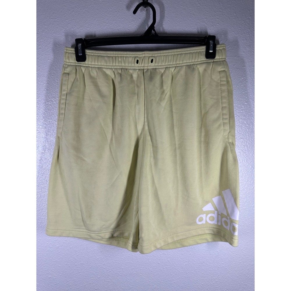 Adidas Shorts Mens L Yellow French Terry‎ Badge of Sport Athletic Casual 6949